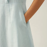 Vestido Midi FIONA com Gola Crescente e Manga Godé em Linho 100%