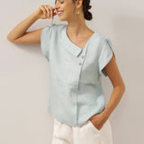 Top FARA em Linho 100% com Gola Crescente e Manga Flutter