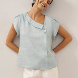 Top FARA em Linho 100% com Gola Crescente e Manga Flutter