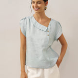 Top FARA em Linho 100% com Gola Crescente e Manga Flutter