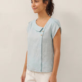 Top FARA de Linho 100% com Gola Crescente e Manga de Folho