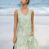 Vestido de alças com estampa floral em linho 100% LORRAINE