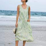 Vestido de alças com estampa floral em linho 100% LORRAINE