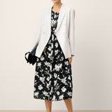 Vestido comprido drapeado com estampado floral 100% linho ELODIE