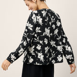 Top Pulôver Franzido com Estampado Floral em Linho 100% AMIYA