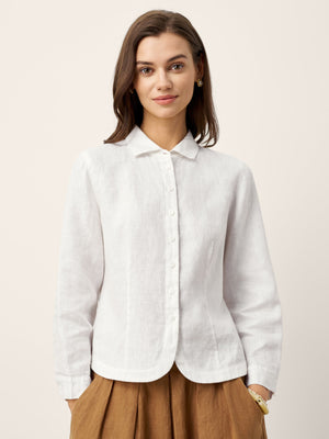 Camisa AVELINE 100% Linho com Gola Pequena e Bainha Curva
