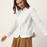 Camisa AVELINE 100% Linho com Gola Pequena e Bainha Curva