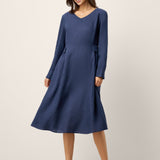 Vestido Midi DIANA de Linho com Pormenor de Aba na Cintura Franzida