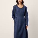 Vestido Midi DIANA de Linho com Pormenor de Aba na Cintura Franzida