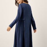 Vestido Midi DIANA de Linho com Pormenor de Aba na Cintura Franzida