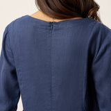 Vestido Midi DIANA de Linho com Pormenor de Aba na Cintura Franzida