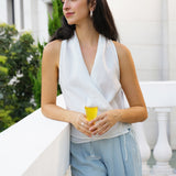 Top Curto de Linho Atado à Frente com Gola Halter FAYE