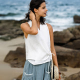 Top Curto de Linho Atado à Frente com Gola Halter FAYE