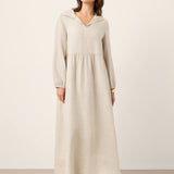 Vestido Maxi Caftan LINETTE com Capuz Esculpido em 100% Linho