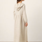 Vestido Maxi Caftan LINETTE com Capuz Esculpido em 100% Linho