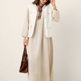 Vestido Maxi Caftan LINETTE com Capuz Esculpido em 100% Linho