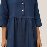 Vestido Maxi LUNA 100% Linho com Cintura Franzida e Botões de Ajuste
