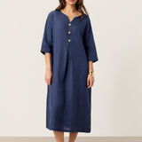 Vestido Maxi MATILDE em 100% Linho com Decote em V e Prega Invertida