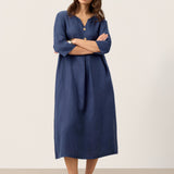 Vestido Maxi MATILDE em 100% Linho com Decote em V e Prega Invertida