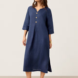 Vestido Maxi MATILDE em 100% Linho com Decote em V e Prega Invertida