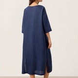 Vestido Maxi MATILDE em 100% Linho com Decote em V e Prega Invertida