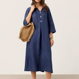 Vestido Maxi MATILDE em 100% Linho com Decote em V e Prega Invertida