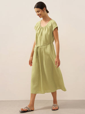 Vestido Maxi em Linho 100% com Pregas, Decote Redondo e Alças Removíveis MIRA