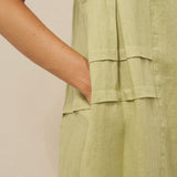 Vestido Midi de Linho 100% com Pregas e Decote Redondo MILA