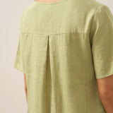 Vestido Midi de Linho 100% com Pregas e Decote Redondo MILA