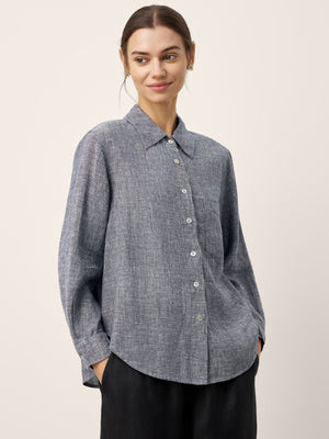 Camisa de Linho 100% com Bolso e Ombros Descaídos ASTER