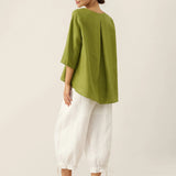 100% Linen Round Neck Asymmetrical Hem Top BRIANNA