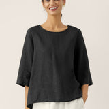 100% Linen Round Neck Asymmetrical Hem Top BRIANNA