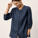 Camisa RANA de Linho 100% com Pregas Sanfonadas Esculpidas e Gola Redonda