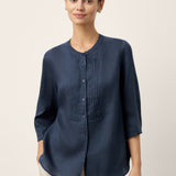 Camisa RANA de Linho 100% com Pregas Sanfonadas Esculpidas e Gola Redonda