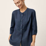 Camisa RANA de Linho 100% com Pregas Sanfonadas Esculpidas e Gola Redonda