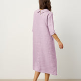 Vestido Maxi ELARAINE em Linho 100% com Gola Enrolada e Botões Assimétricos