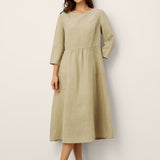 Vestido Comprido MARCELLA de Linho, Cintura Franzida e Bolsos de Aba