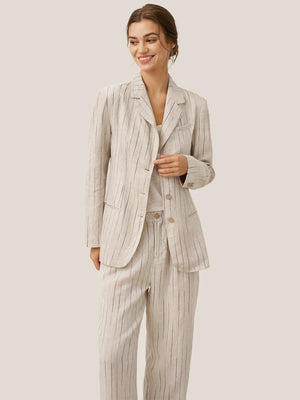Conjunto de Fato de Linho 100% com Riscas e Padrão ELOISE