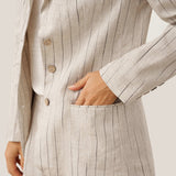 Conjunto de Fato de Linho 100% com Riscas e Padrão ELOISE