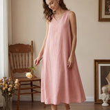 Vestido Maxi Evasê Sem Mangas 100% Linho TARA