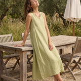 Vestido Maxi Evasê Sem Mangas 100% Linho TARA