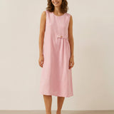 Vestido Midi TINA Sem Mangas em Linho 100% com Pregas Sanfonadas