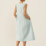 Vestido Midi Sem Mangas em Linho 100% com Botões no Ombro FREYA