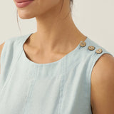 Vestido Midi Sem Mangas em Linho 100% com Botões no Ombro FREYA