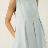 Vestido Midi Sem Mangas em Linho 100% com Botões no Ombro FREYA