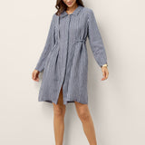 Vestido-Camiseiro Midi ADELAIDE em Linho Listrado com Cordão nas Costas a 100%