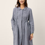 Vestido-Camiseiro Midi ADELAIDE em Linho Listrado com Cordão nas Costas a 100%