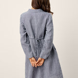 Vestido-Camiseiro Midi ADELAIDE em Linho Listrado com Cordão nas Costas a 100%