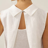 Blusa sem Mangas com Colarinho Estruturado em 100% Linho BLAIR