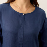 Vestido comprido com pregas invertidas e mangas de enrolar 100% Linho MARIBEL